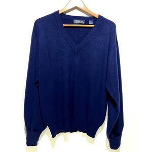 Saddles cashmere sweater navy blue V neck winter business casual classic men L